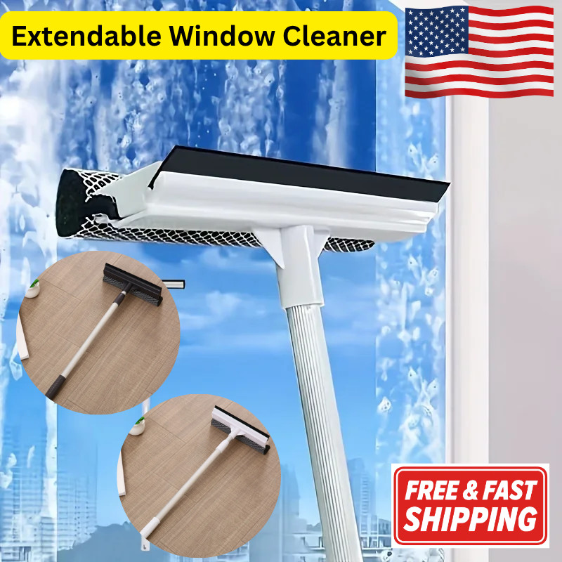 Extendable Window Squeegee Cleaner 32" Long Handle 2-in-1 Car Glass CleaningTool