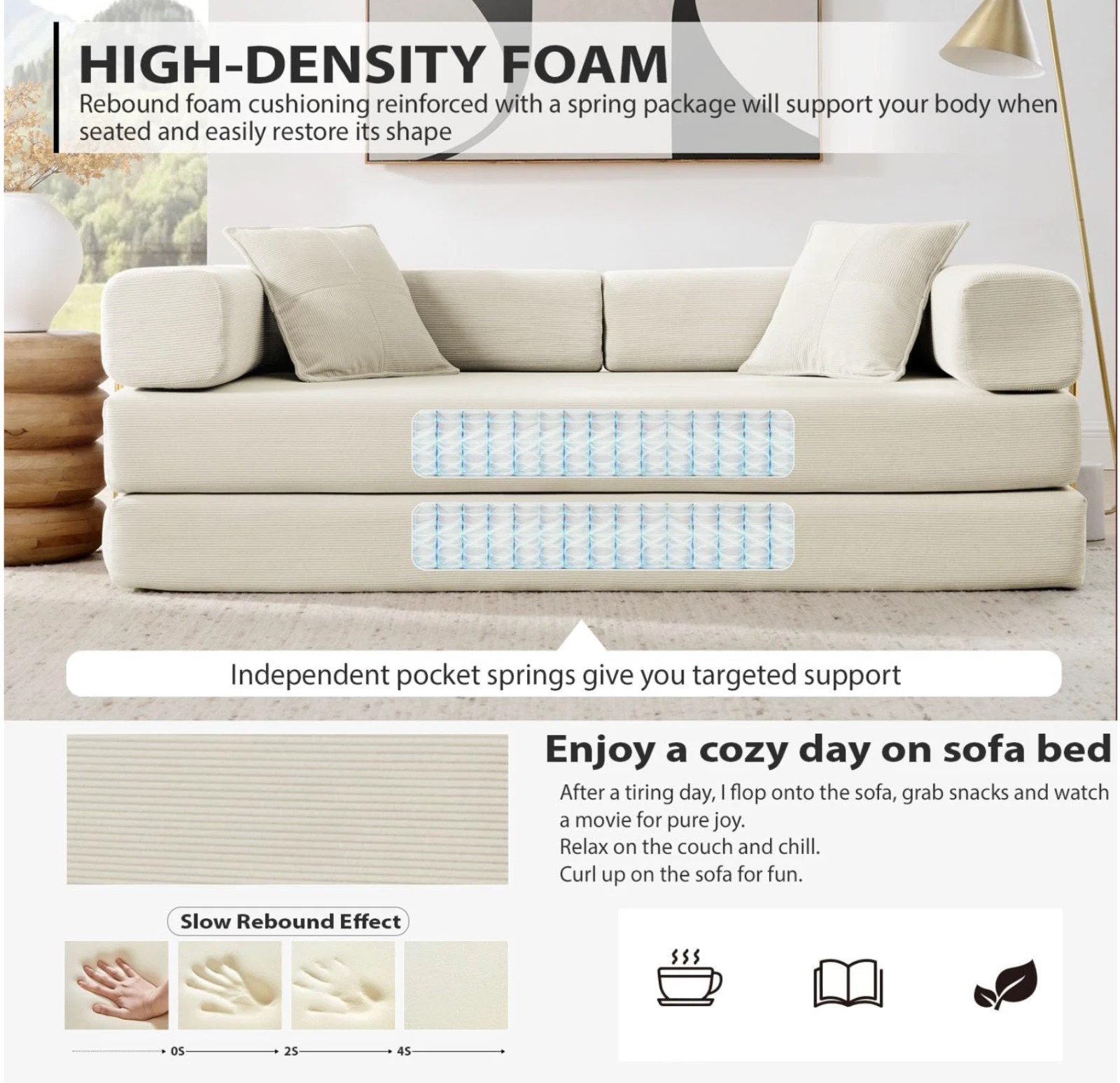 Sofá Cama Convertible Convertible Sleeper Sofa Bed Folding Futon Pull Out Beige