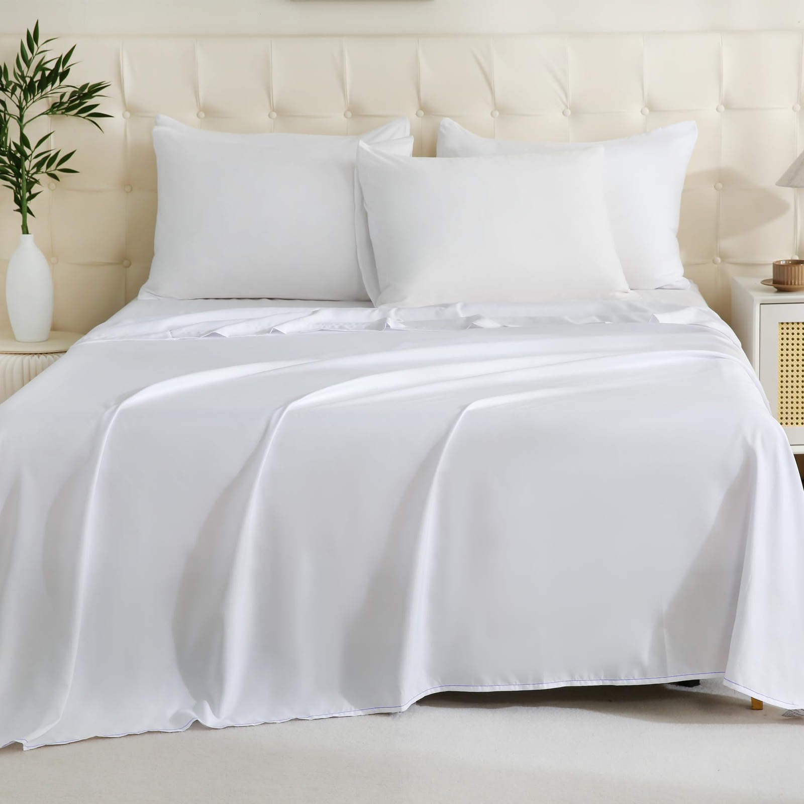 ZPECC Queen Flat Sheet Only 4 Pack, Durable White Top Bed Sheets Hypoallerge...