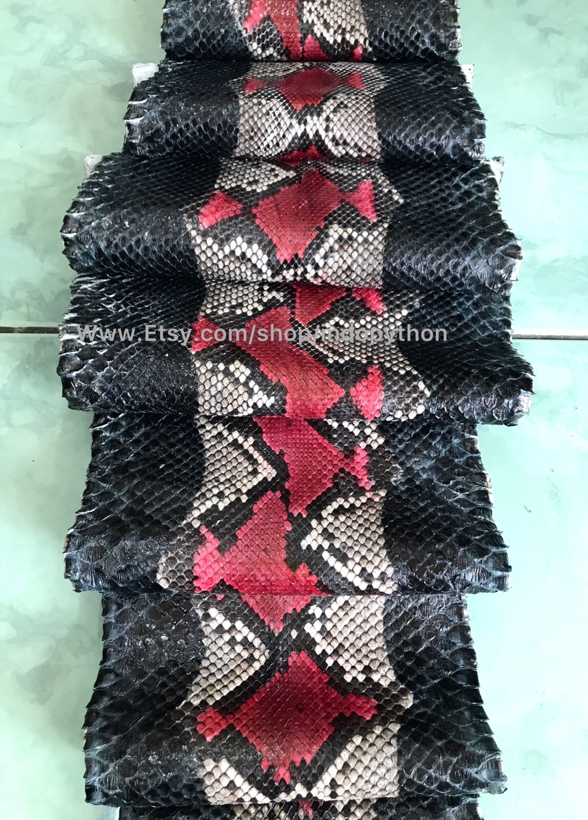 Genuine Python Leather, Exotic Snake Skin, Black SnakeSkin, Multicolor Leather