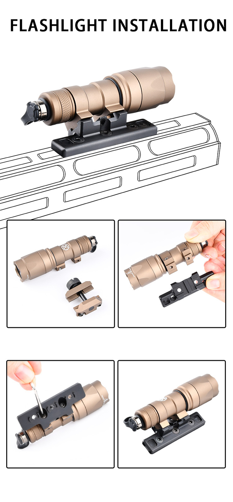 Tactical Flashlight M300 M600 Offset Light Mount KeyMod Mlok Adapter Scout Mount