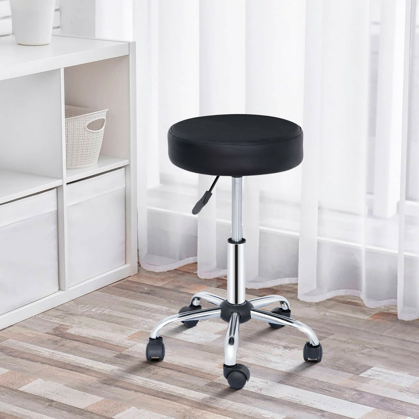 Salon Spa Stool Backless Massage Stools Metal Base Height Adjustable Black