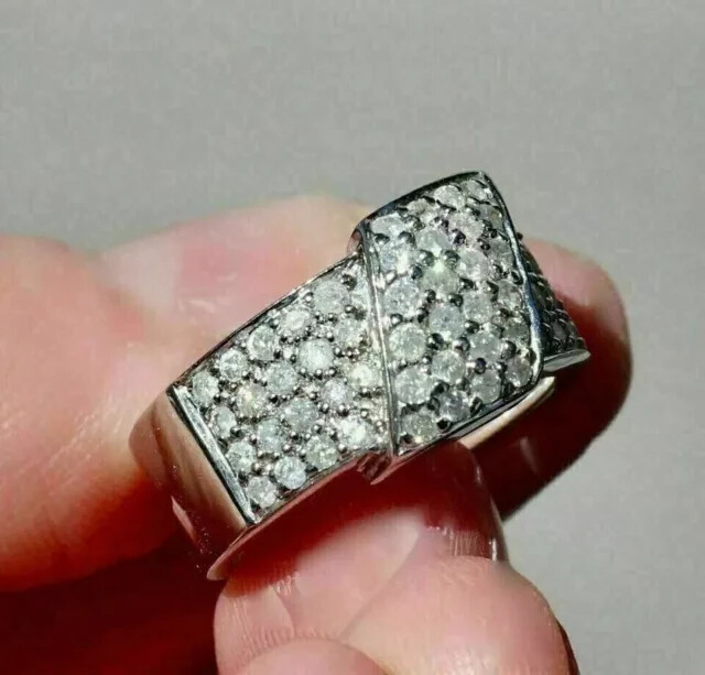 2Ct Round Cut Simulated Diamond Charm Men Engagement Ring 925 Silver Gold Finish