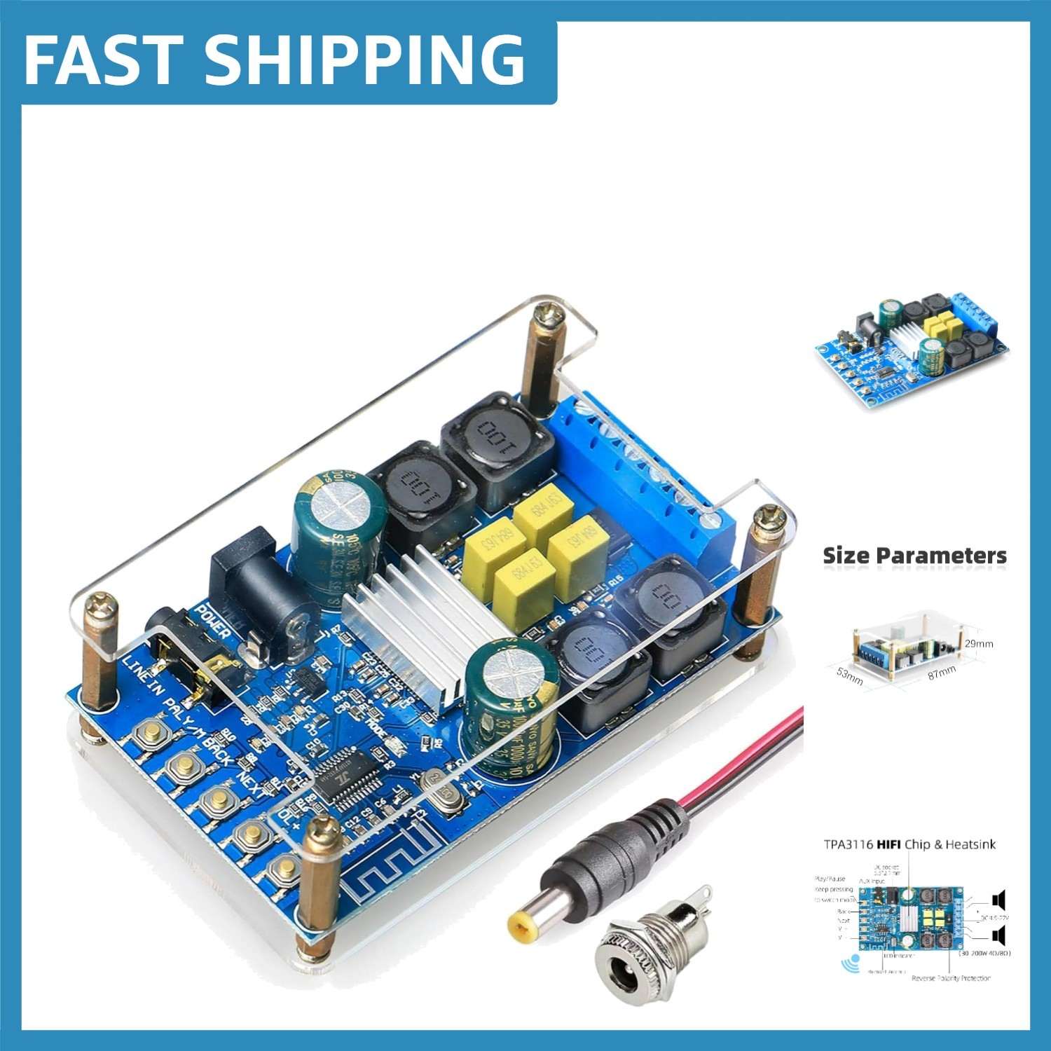 Compact 50W+50W Bluetooth Audio Amplifier Board with Easy Setup and Controls