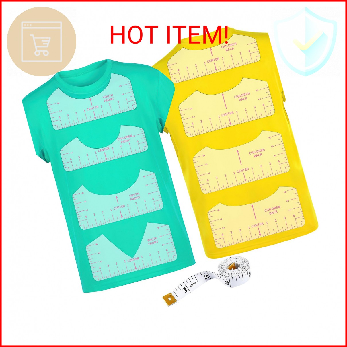 9pcs Tshirt Ruler Guide for Vinyl Alignment, T Shirt Rulers to Center Designs, P