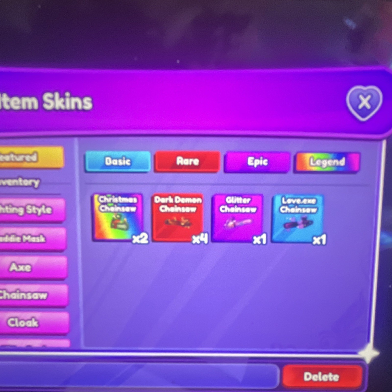 Item Skins Collection with Multiple Rarities - Knuckles, Axes, Chainsaws