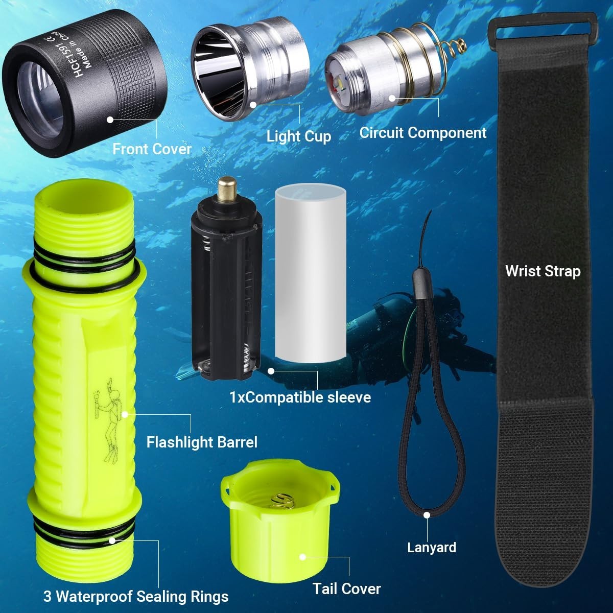 HECLOUD Dive Light Scuba Flashlight 2 Pack IPX8 Waterproof 3 Modes