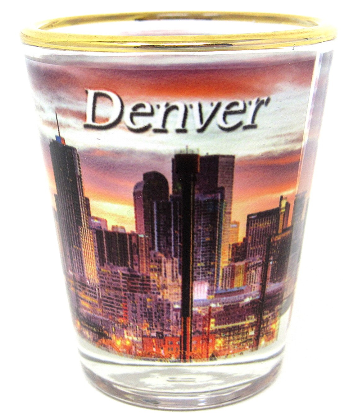 Denver Skyline Shot Glass at Sunset Colorado 2 oz Gold New US Seller   n W