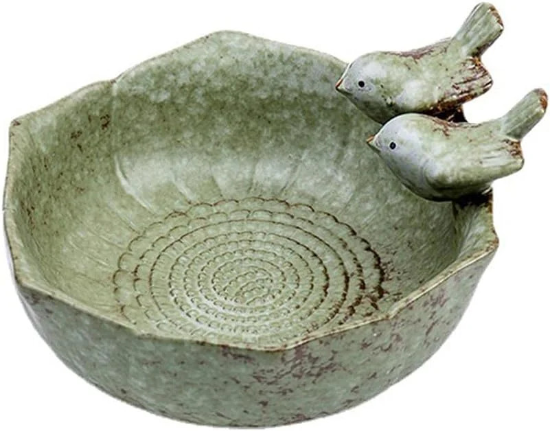 Small Ceramic Bird Bath Bowl Mini Birdbath Feeder Outdoor Garden Yard Decor 6"