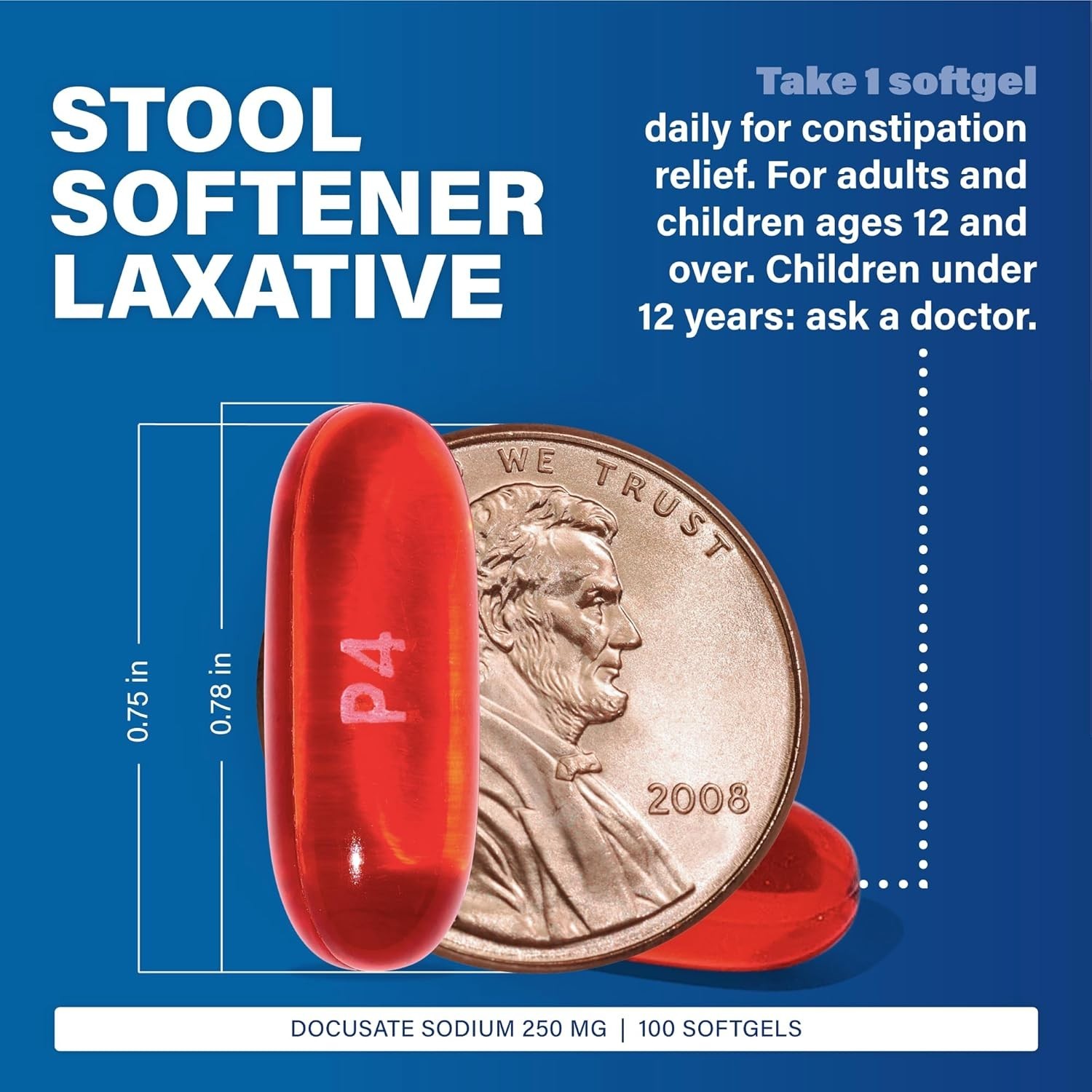 Major Docusate Sodium 250mg 100 Softgels – Constipation Relief - Stool Softner