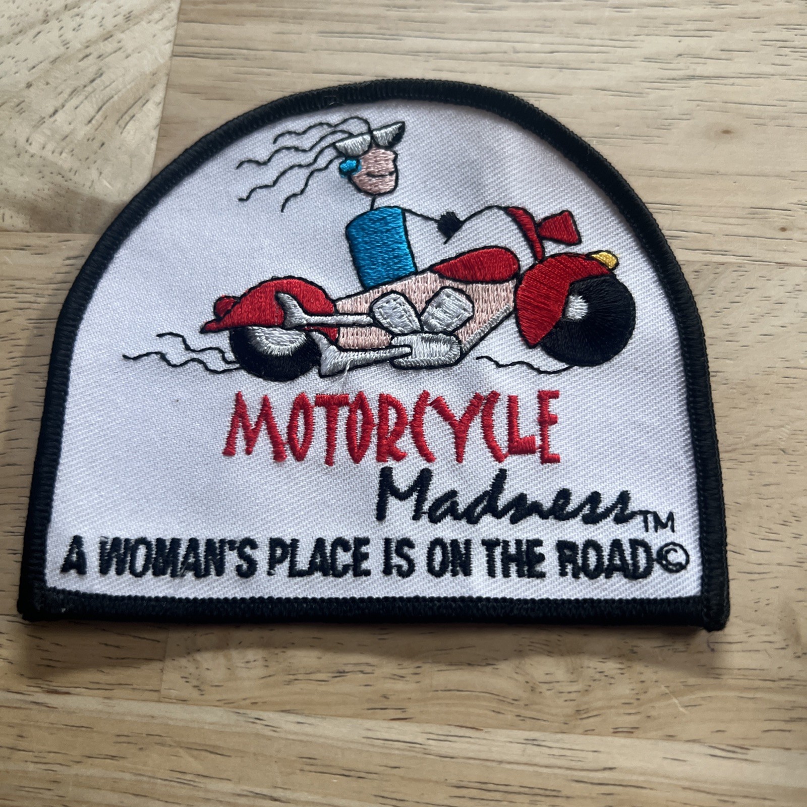 Vintage Motorcycle Madness Patch A Woman's Place Is On The Road Biker Sew On