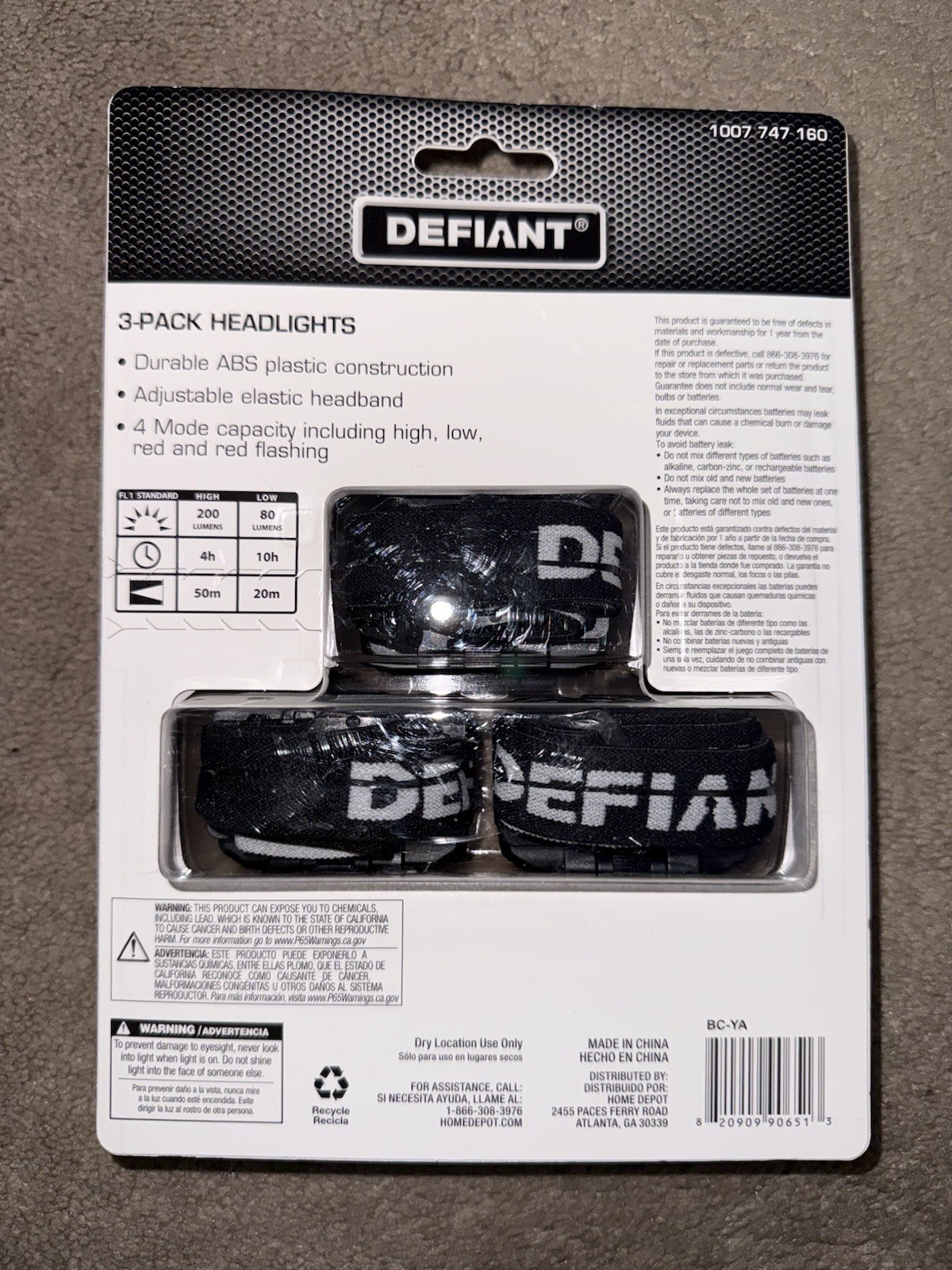 Defiant LED Headlight 3-Pack 200 Lumen Elastic Headband Flashlight