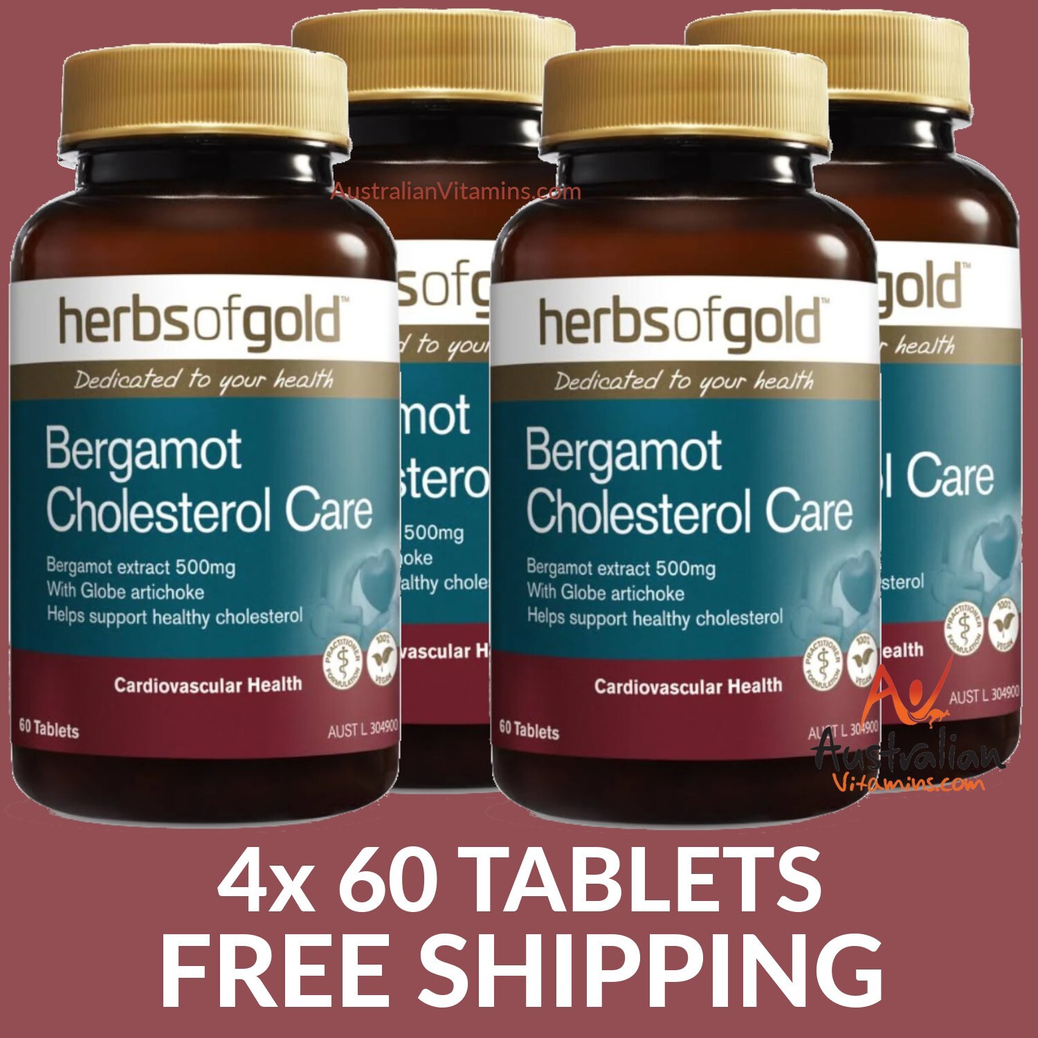 Herbs of Gold Bergamot Cholesterol Care 60 Tablets - 4 PACK PRICE - $31.25 each