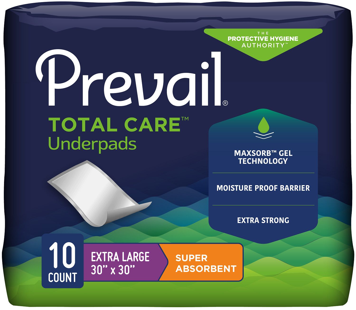 Underpad Prevail 30 X 30 Inch Disposable Fluff Heavy Absorbency #UPS-120