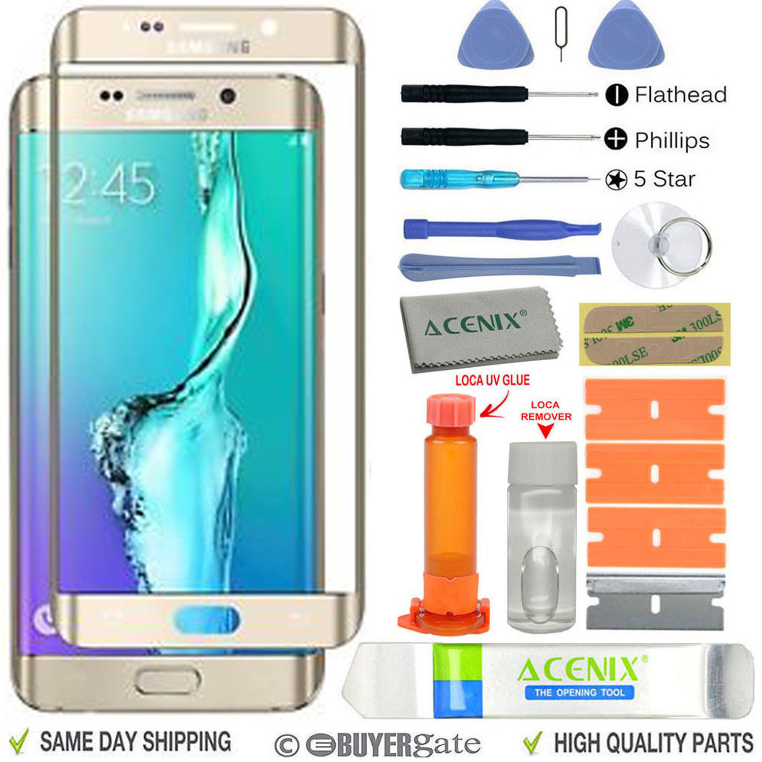 Gold Samsung Galaxy S6 Edge+ Plus G928 Replacement Front Screen Glass Repair Kit