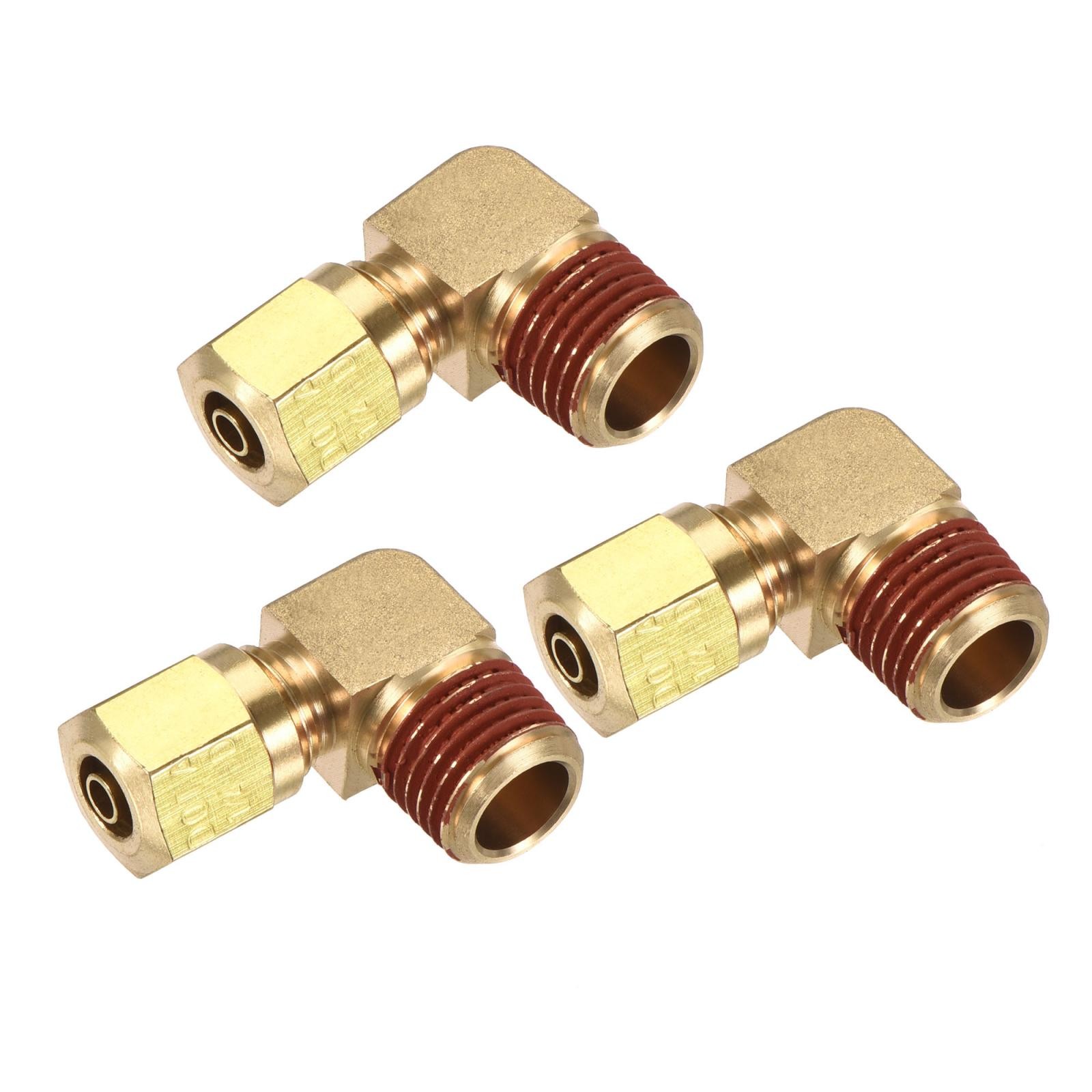 Brass Elbow Compression Tube Fitting 1/4NPT x 1/4" Tube OD Coupling Adapter 3Pcs