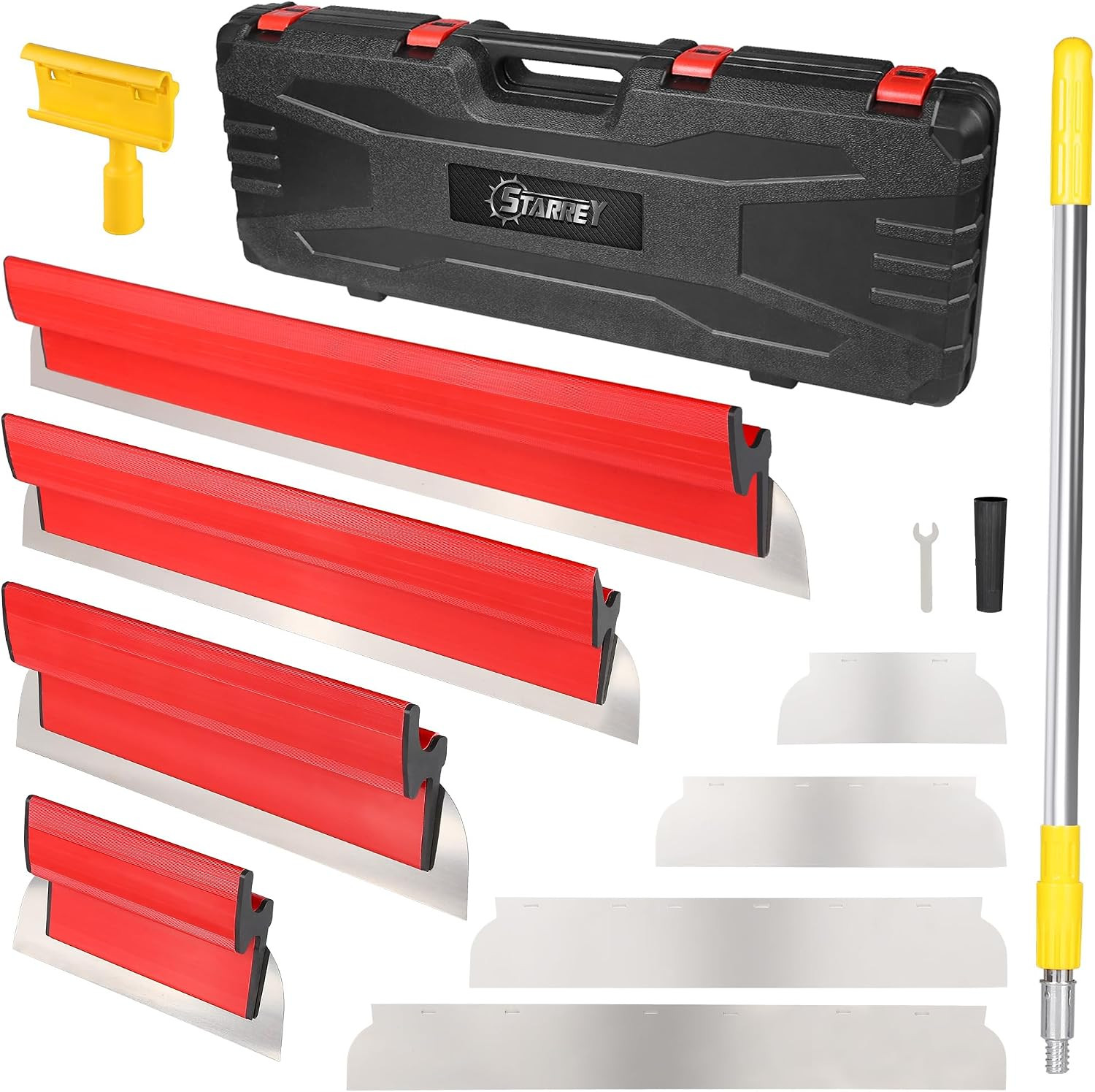 Drywall Skimming Blade Set with 30" - 48" Extension Handle 10In/16In/24In/32In S