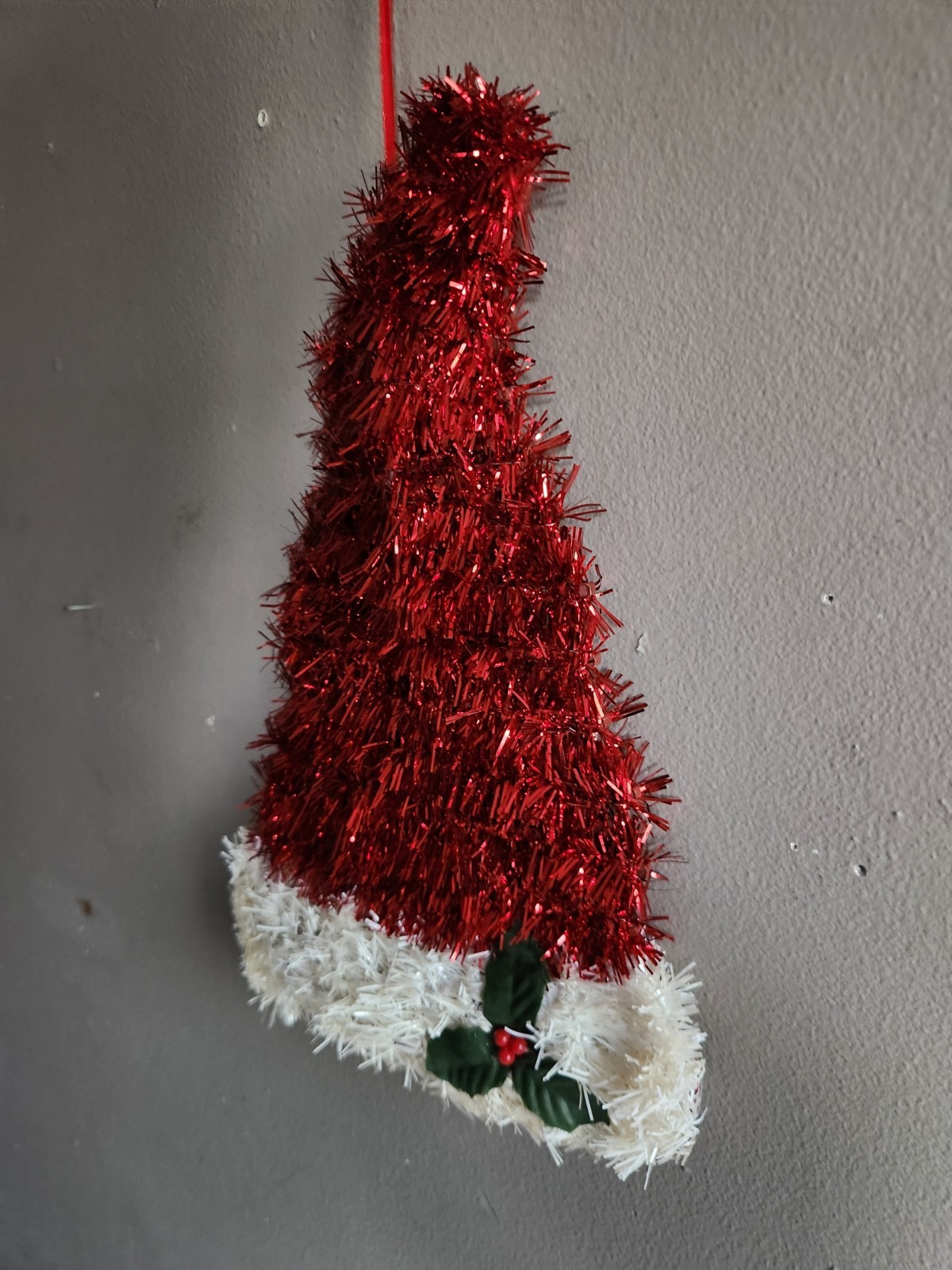 Tinsel Santa Claus Hat Decoration • Hanging • 13½"×9"