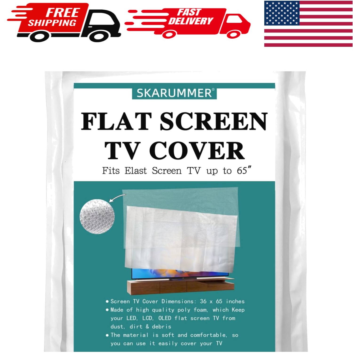 Foam and Bubble TV Cover - Essential for Moving & Storage Up to 65'' W x 36'' H