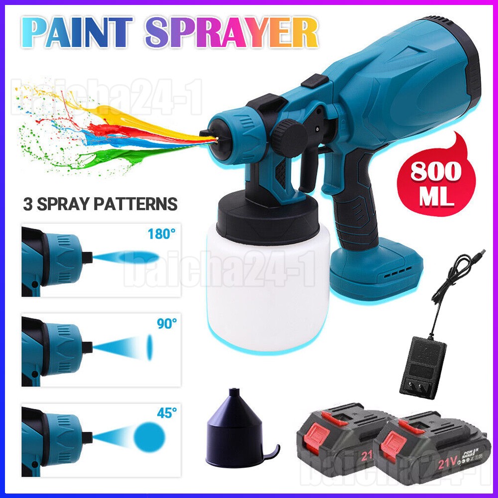 High Pressure Cordless Paint Sprayer Electric Airless HVLP Spray Gun w/2 Battery