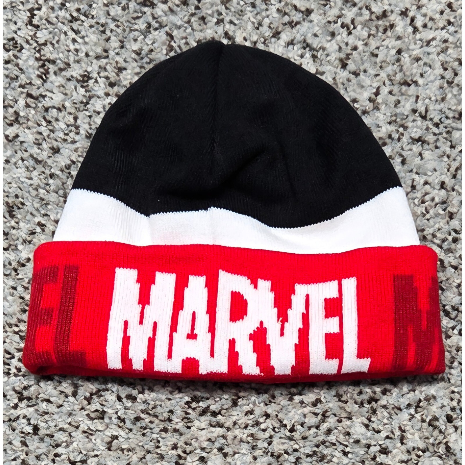 Marvel Beanie Hat Black White Red Logo One Size Kids