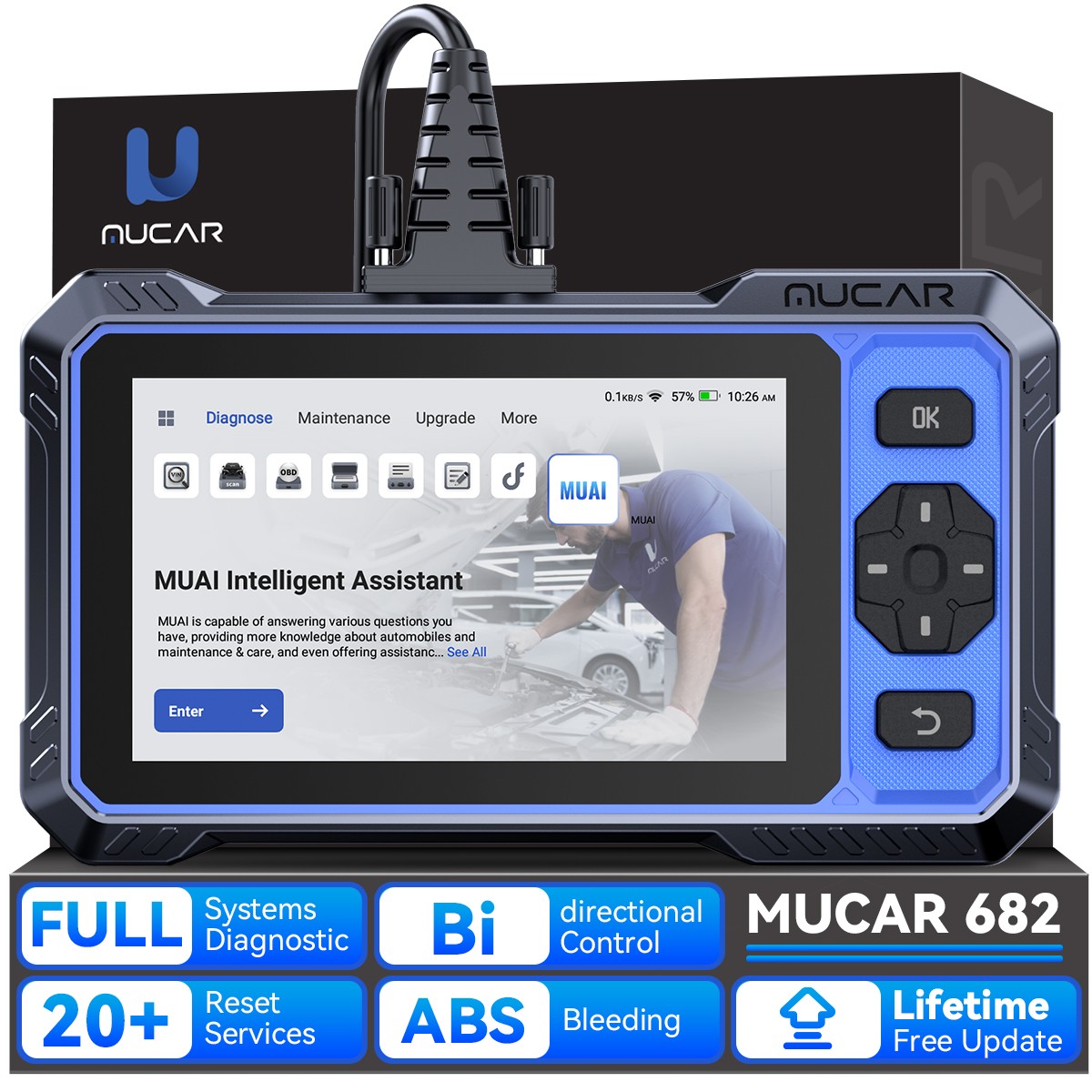 MUCAR 682 AI Assisted OBD2 Diagnostic Tool Full System Active Test Car Scanner