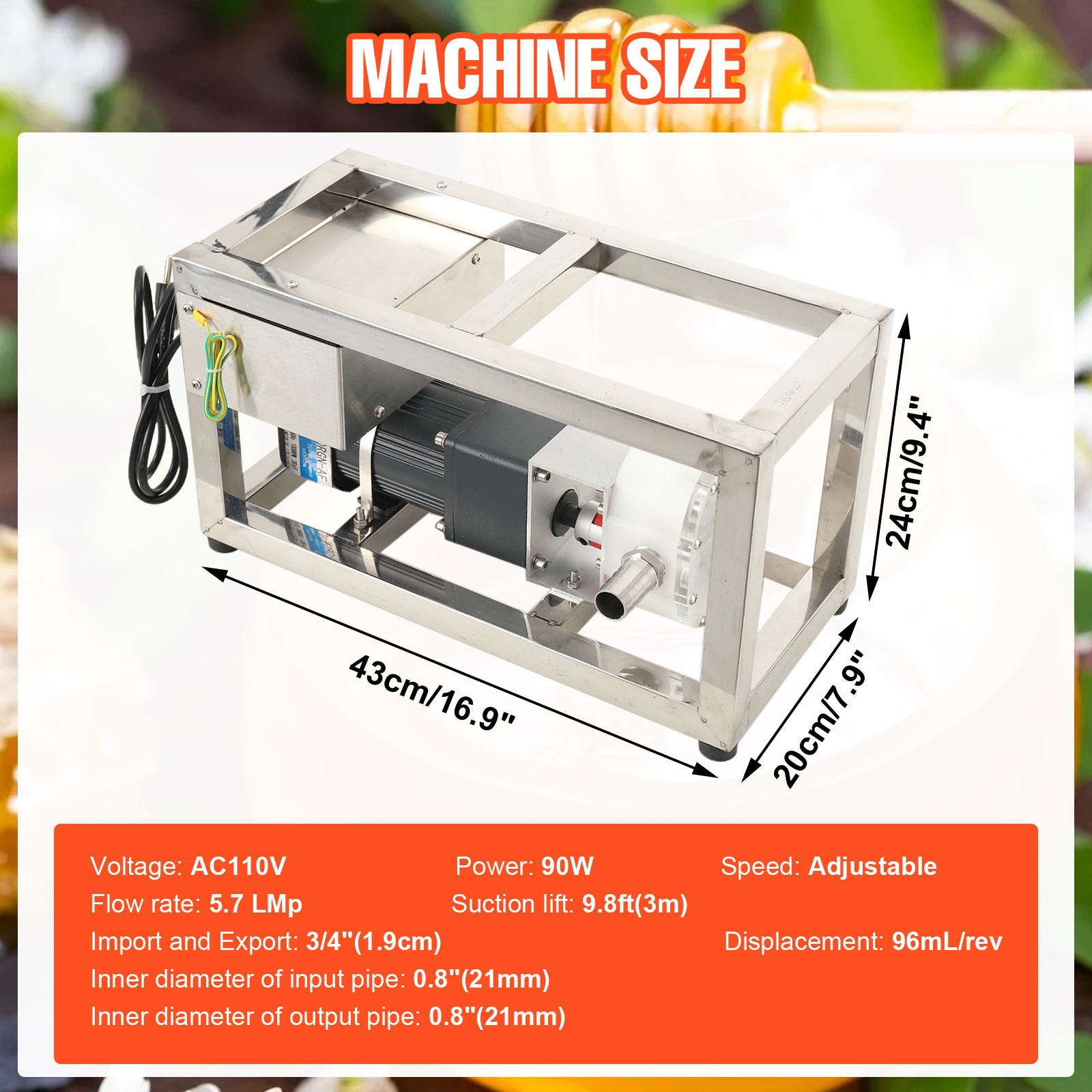 Honey Transfer Pump Speed Adjustable Viscous Liquid Paste Pump 10L/Min 3m Hose