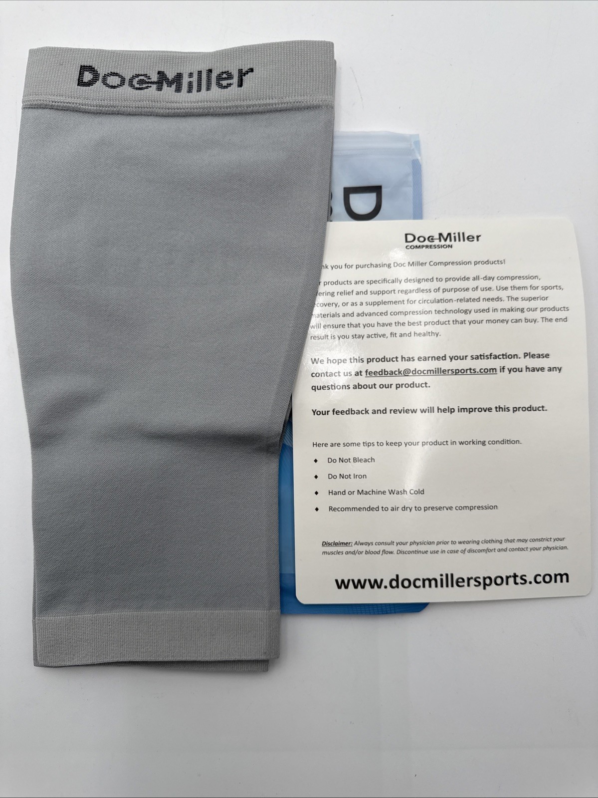 Doc Miller Calf Compression Sleeve 15-20mmHg, 1 Pair Small, Gray
