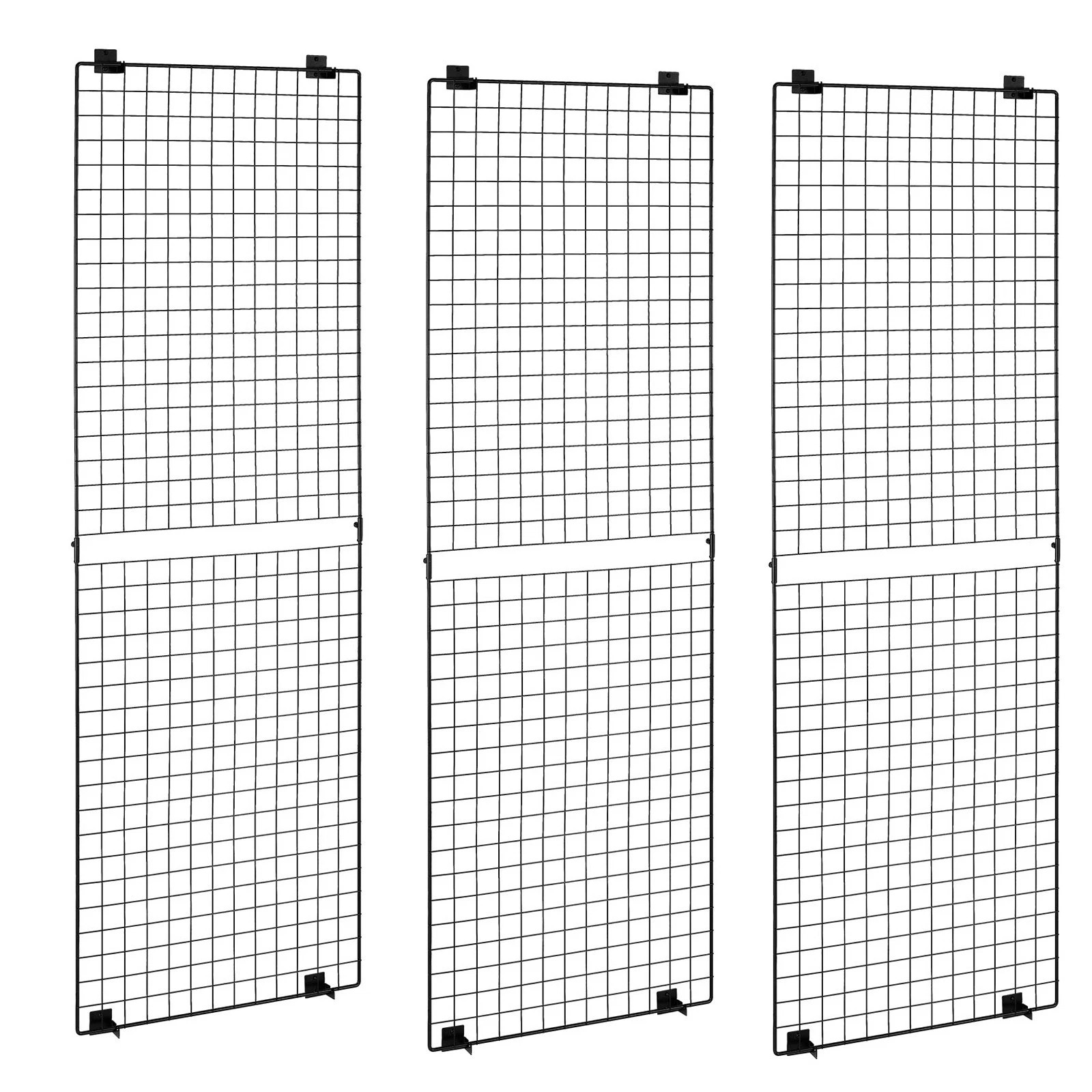 Set of 3 Wall Grid Panels 2x6 ft Wire Display Racks in Black Finish