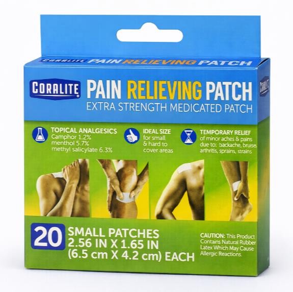 20 Pc Coralite Extra Strength Pain Relieving Medicated Patches Small Menthol