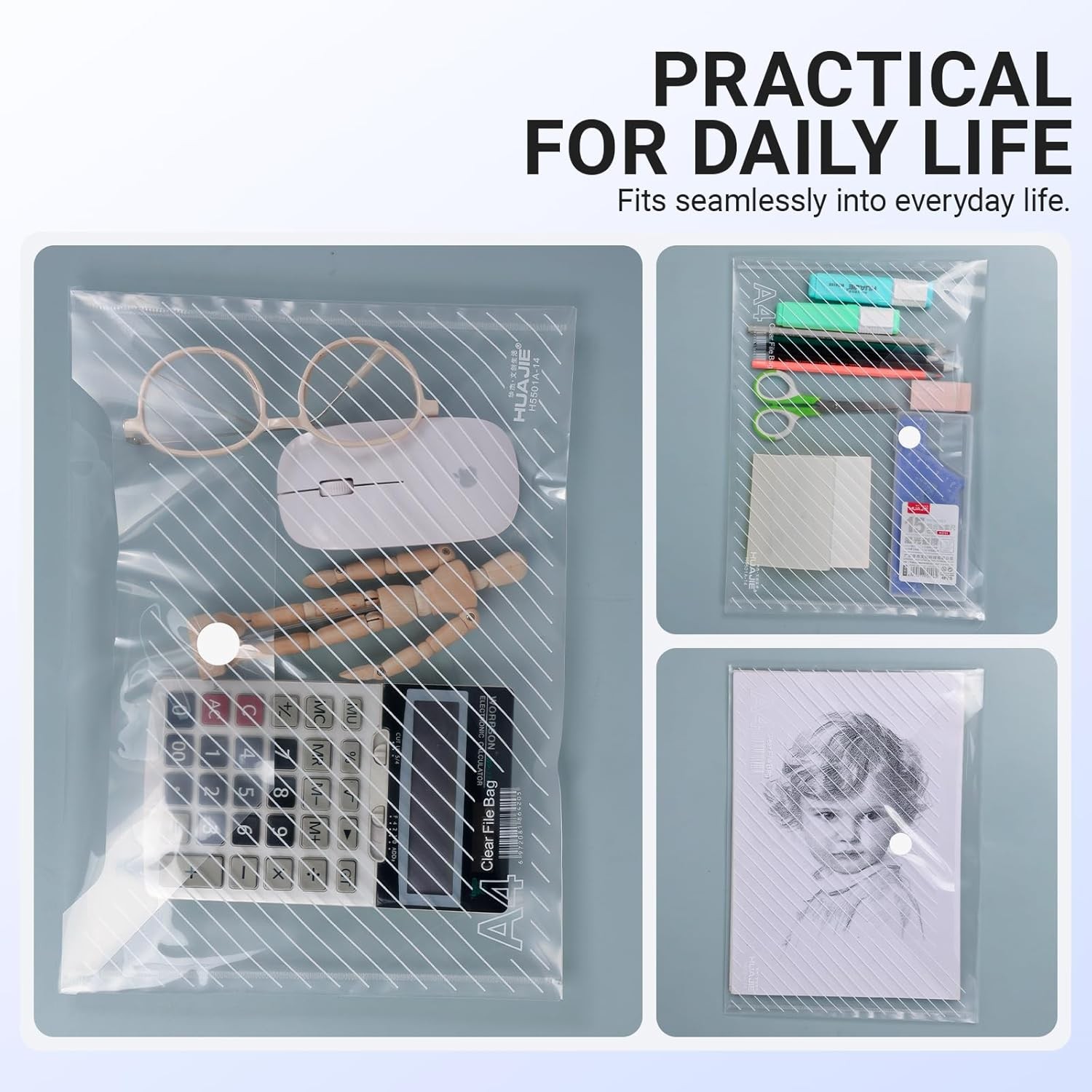 10 Pack, Plastic Envelopes – Transparent Waterproof Reusable File Folders for A4