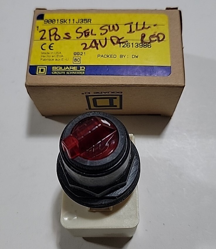 Square-D 9001-SK11J35R, Illuminated Red 2 Position Selector Switch, 24-28V AC/DC