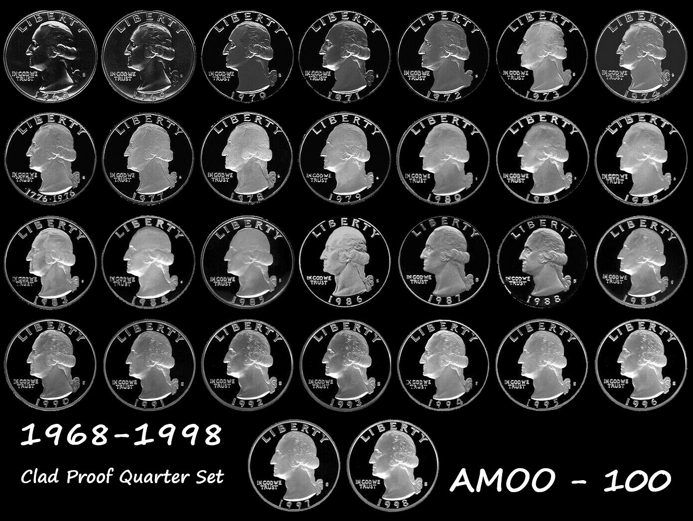1965-1998 CLAD PROOF & SMS QUARTER 33 Coin Uncirculated Set