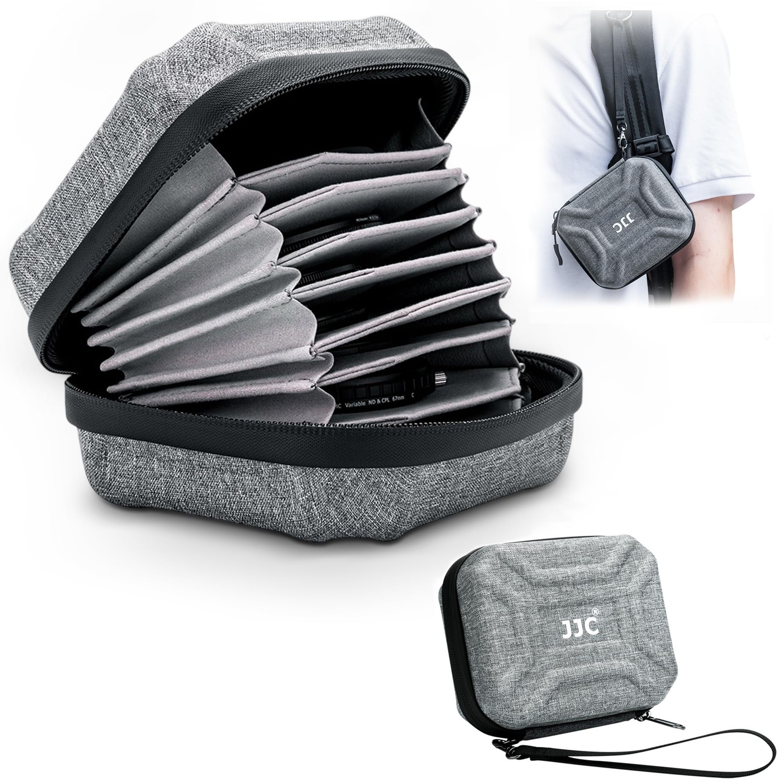 10 Pockets Hard Shell Lens Filter Bag Up to 95mm, Water Resistant & Dustproof, C