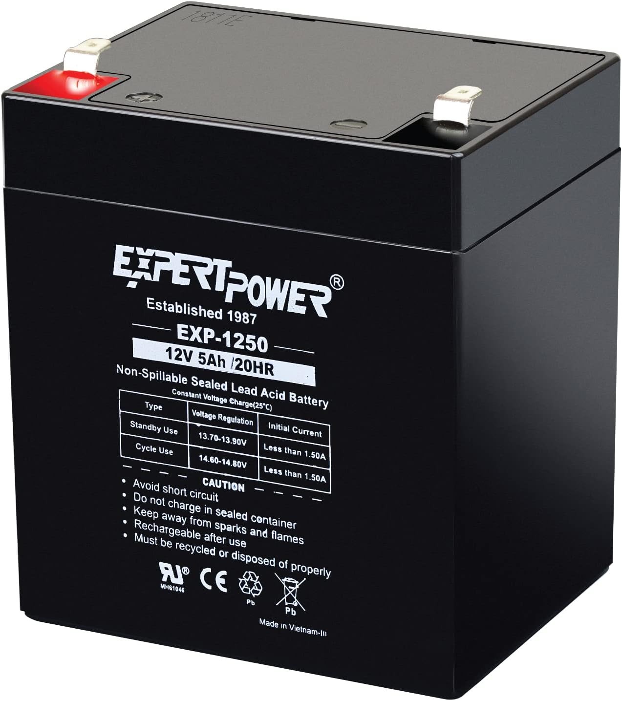ExpertPower EXP1250-12V 5Ah Rechargeable SLA Battery for Security System, UPS, G