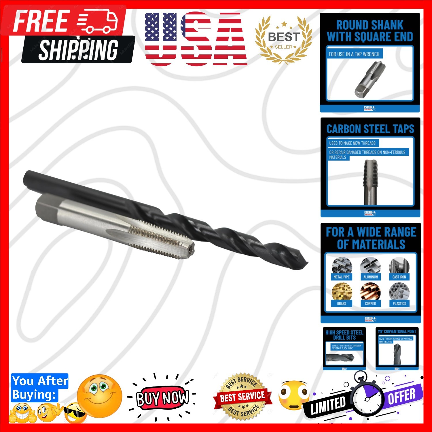/8NPTW/DRILL 1/8" Carbon Steel NPT Pipe Tap and R High Speed Steel Drill Bit ...