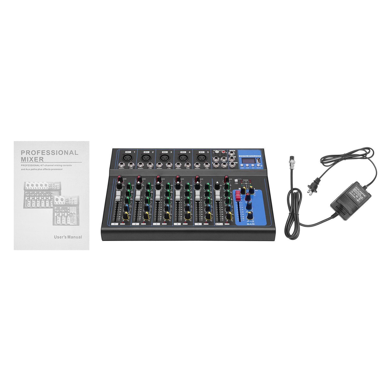 Bluetooth 7 Ch. Studio/DJ Controller Audio Mixer Console 7 Channel Mixer USB New
