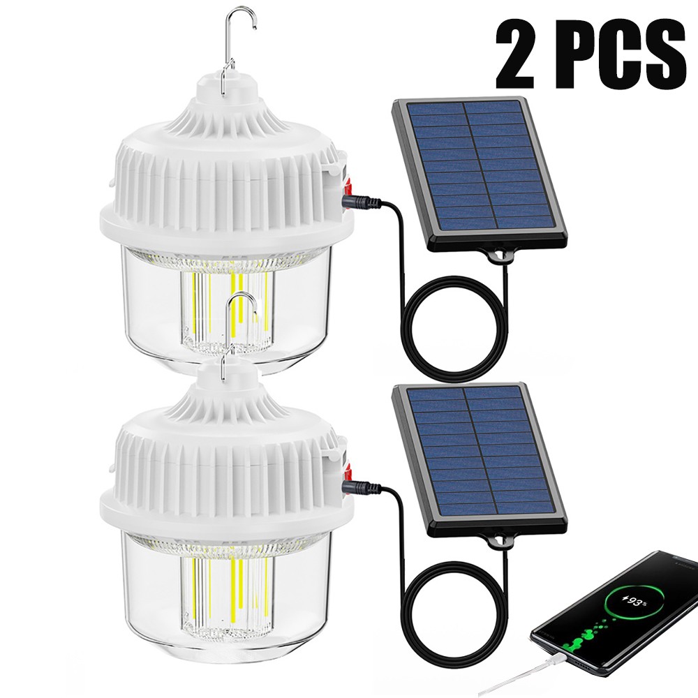 2 Pack Solar Tent Lights USB Rechargeable Led Camping Lantern Hanging Bulb Hook