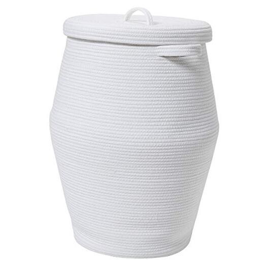 26" x 20" Handcrafted Tall Cotton Rope Basket with Lid, 26"x20" All White