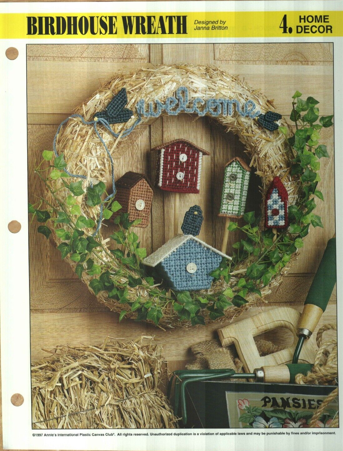 NEW BIRDHOUSE WREATH HOME DECOR ANNIE'S PLASTIC CANVAS PATTERN INSTRUCTIONS