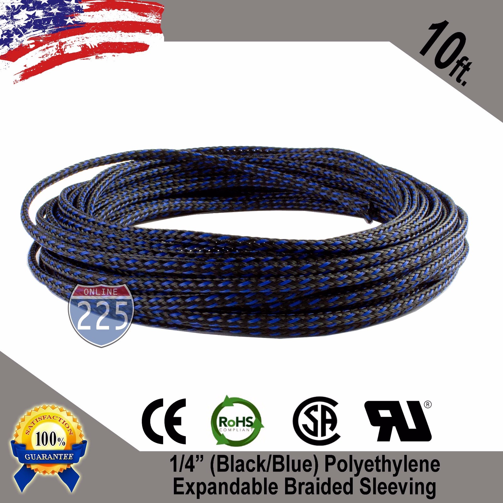 10 FT 1/4" Black Blue Expandable Wire Sleeving Sheathing Braided Loom Tubing US