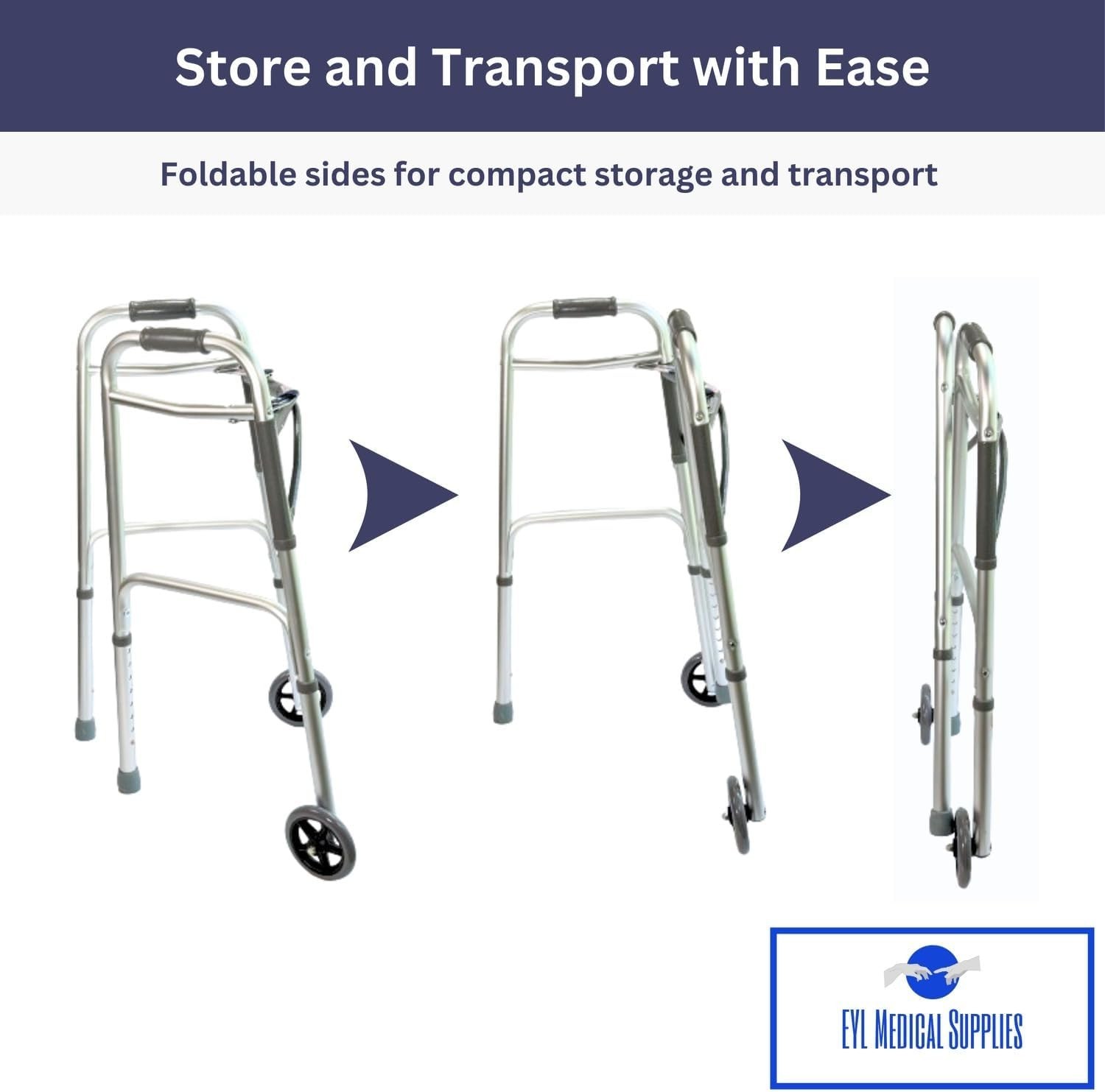 Two Button Walker with 5” Wheels - Lightweight Folding Drive Walker for Senio...