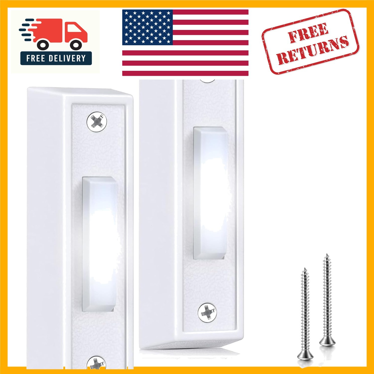 Lighted Push Button Doorbell - Energy-Saving Wired Solution (Pack of 2)