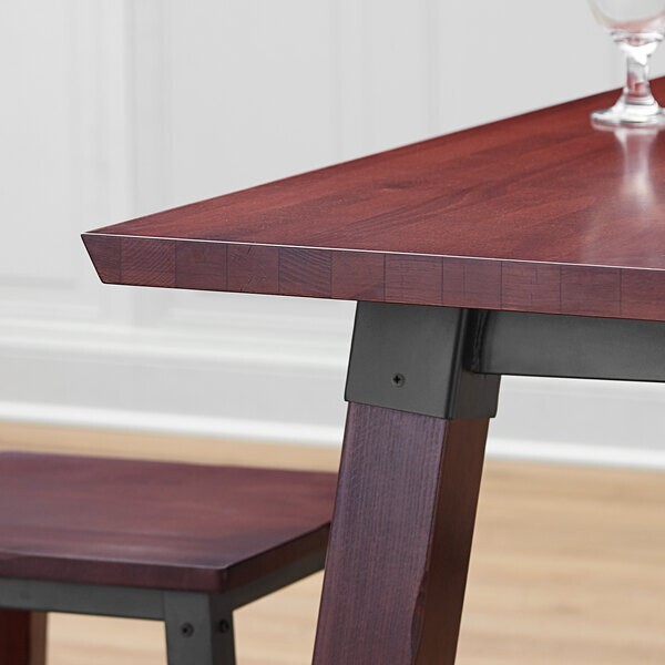 30" x 96" Rectangular Solid Wood Live Edge Restaurant Table Top in Mahogany Wood