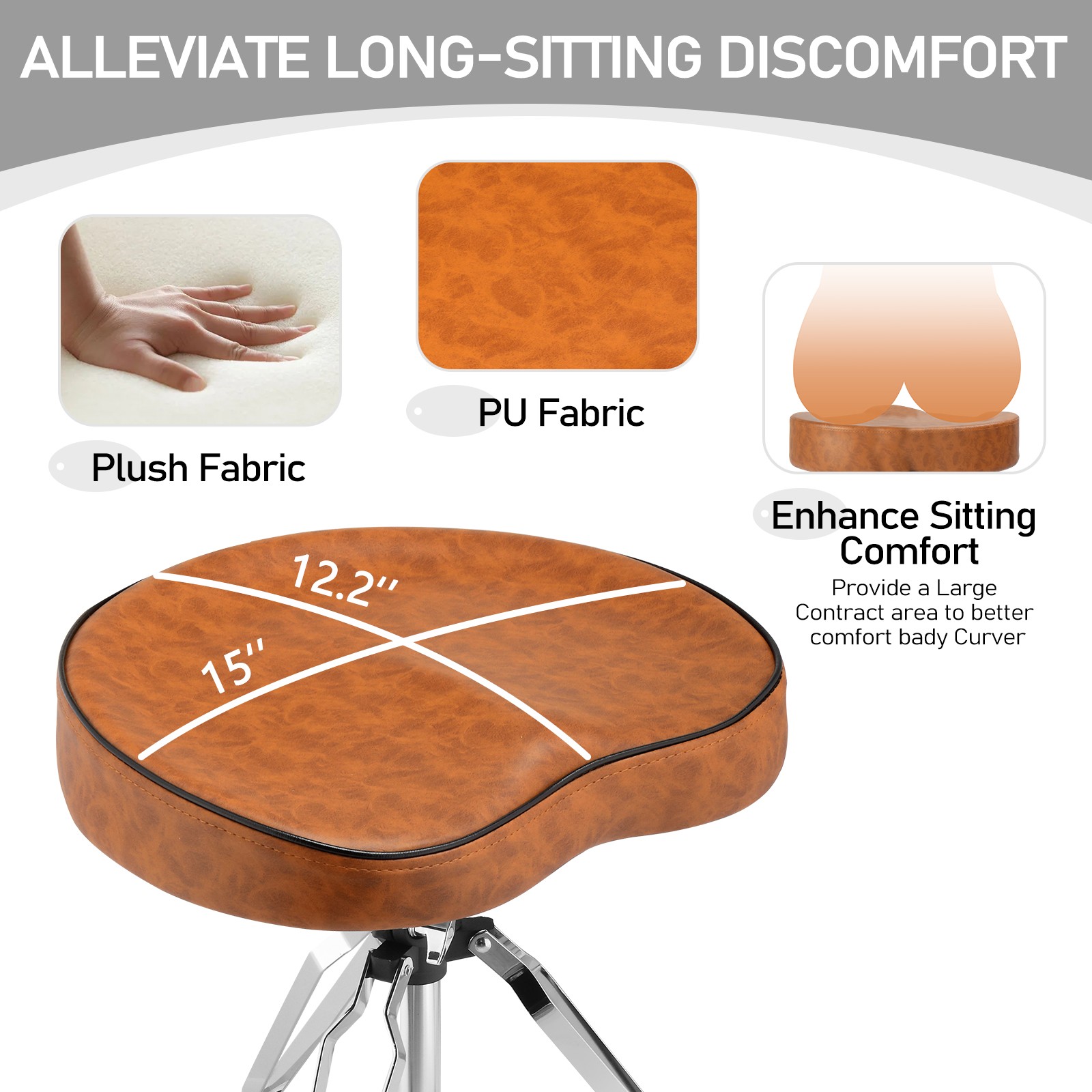 Drum Throne with Backrest, Height Adjustable Padded Seat Drum Stool