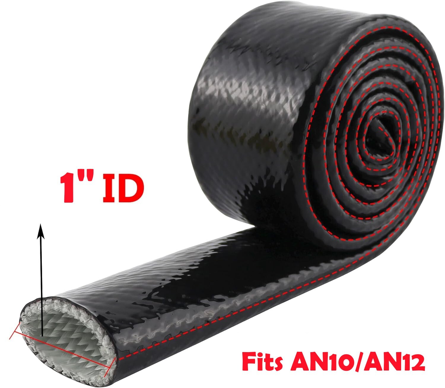 Black Fire Sleeve Braid Flame Heat Shield 3Ft 1" Fits 10AN for Oil Fuel Lines