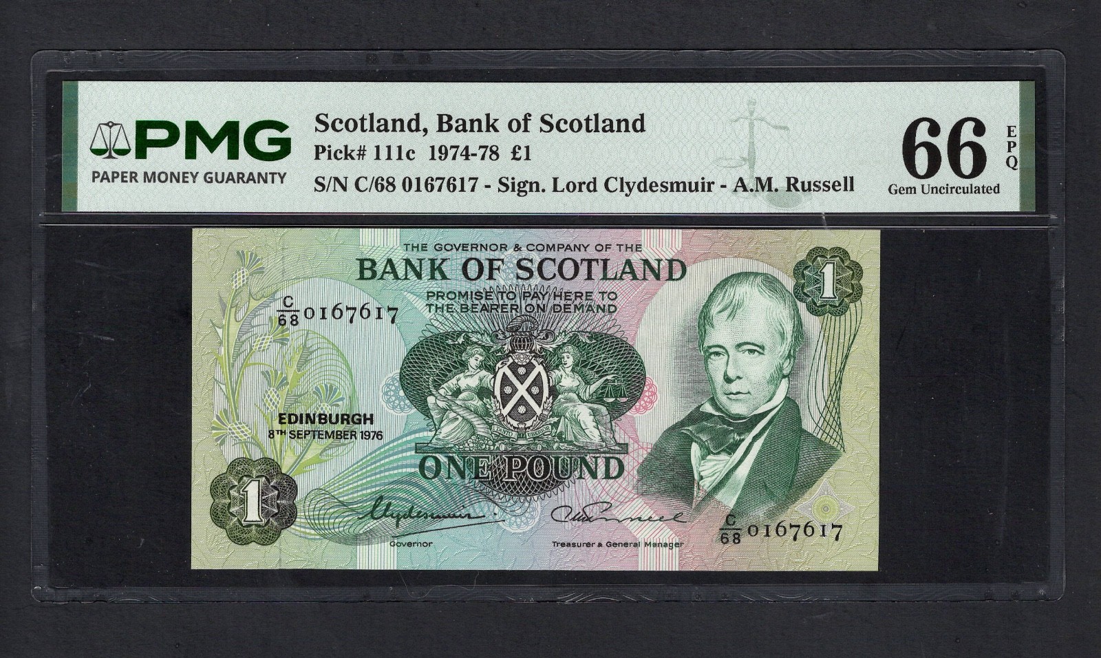 Scotland One Pound 08-09-1976 P111c Uncirculated Grade 66