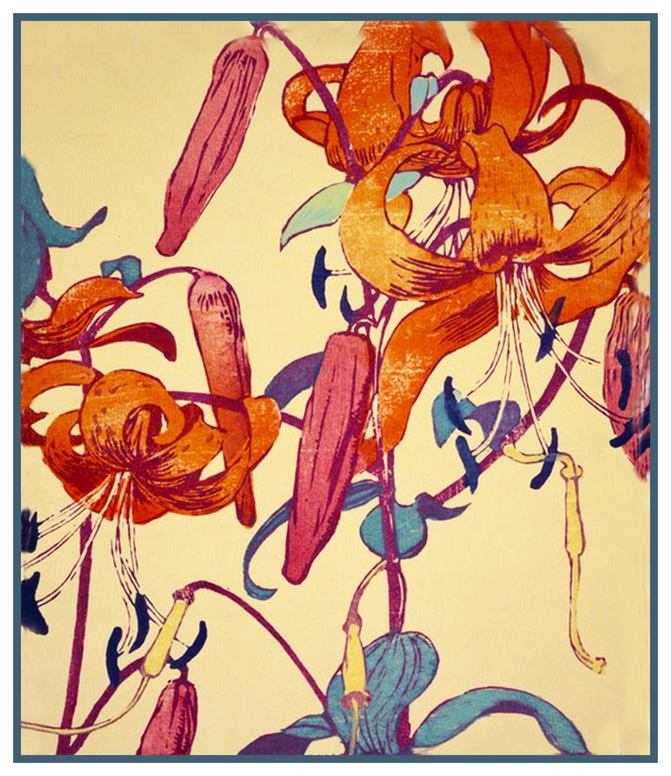 Tiger Lily Flowers by Scottish Artist Mabel Royds Counted Cross Stitch Pattern