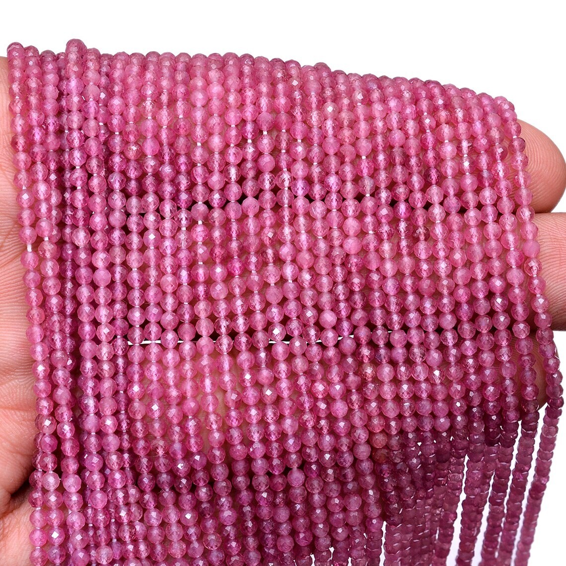 2-3MM AAA+ Natural Pink Tourmaline Micro Faceted Round Gemstone Loose Beads 12"