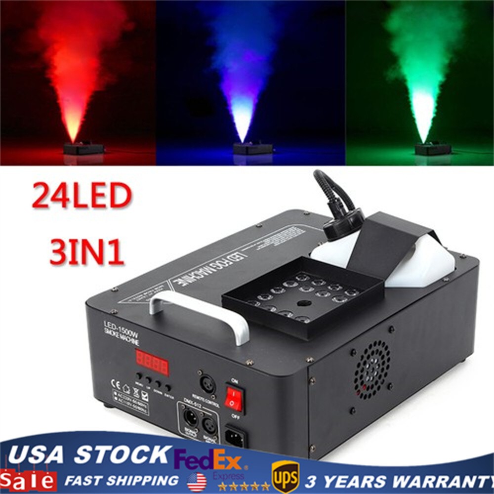 Smoke Fog Machine RGB 24 LED Light DMX DJ Party Vertical Spray Fog Stage Light